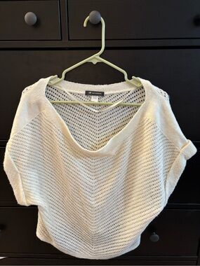 New Balance Cream Open-Weave Off-the-Shoulder Sweater